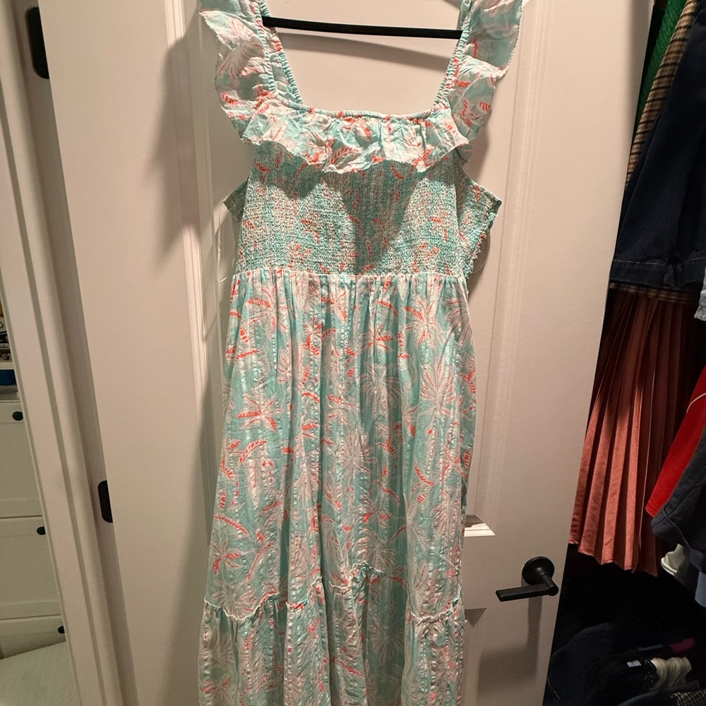 Vineyard Vines Mint Green and Coral Smocked Top